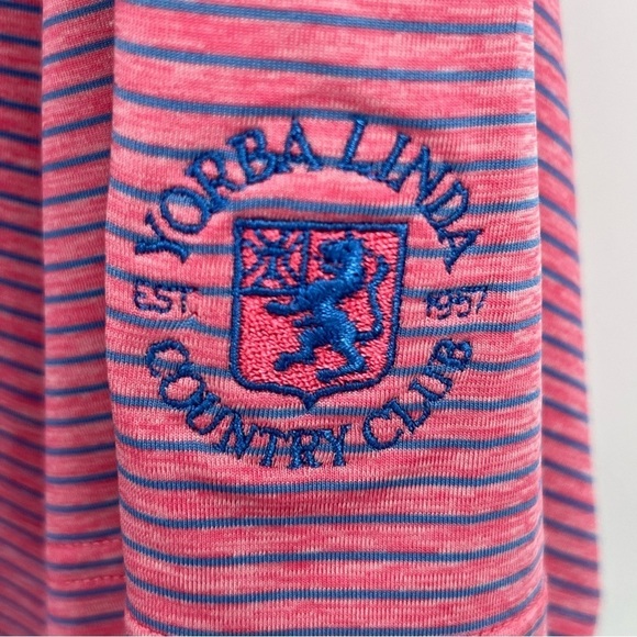 Foot Joy Pink Purple Striped Athletic Golf Polo Shoulder Logo - Picture 11 of 11